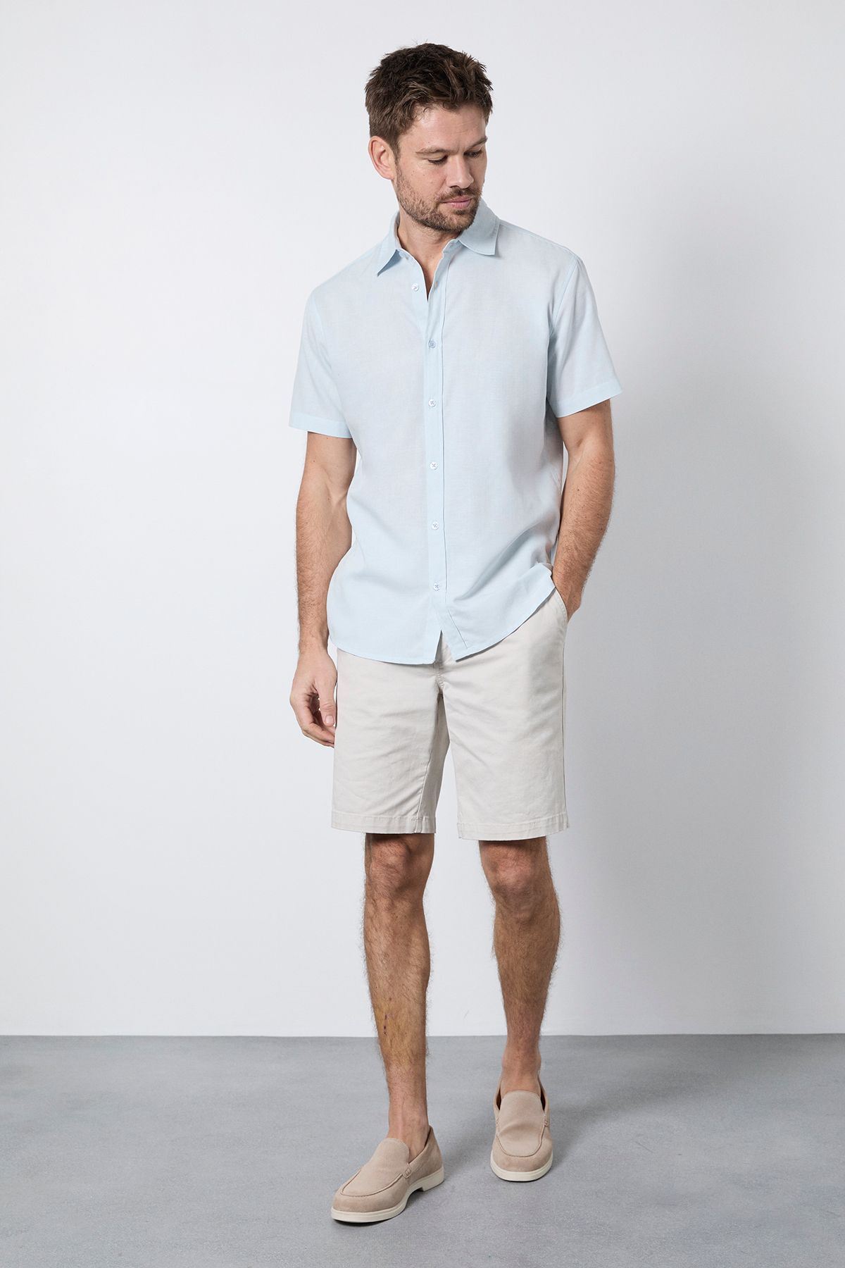 Burton Light Blue Linen Blend Short Sleeve Shirt