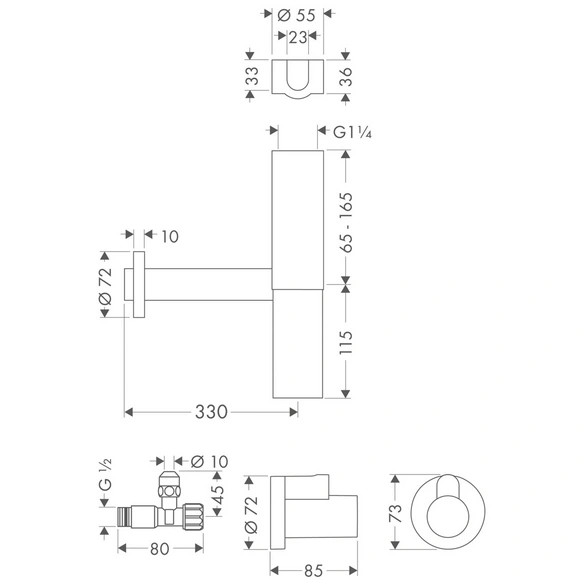 Siphon, Messing, 1/2
