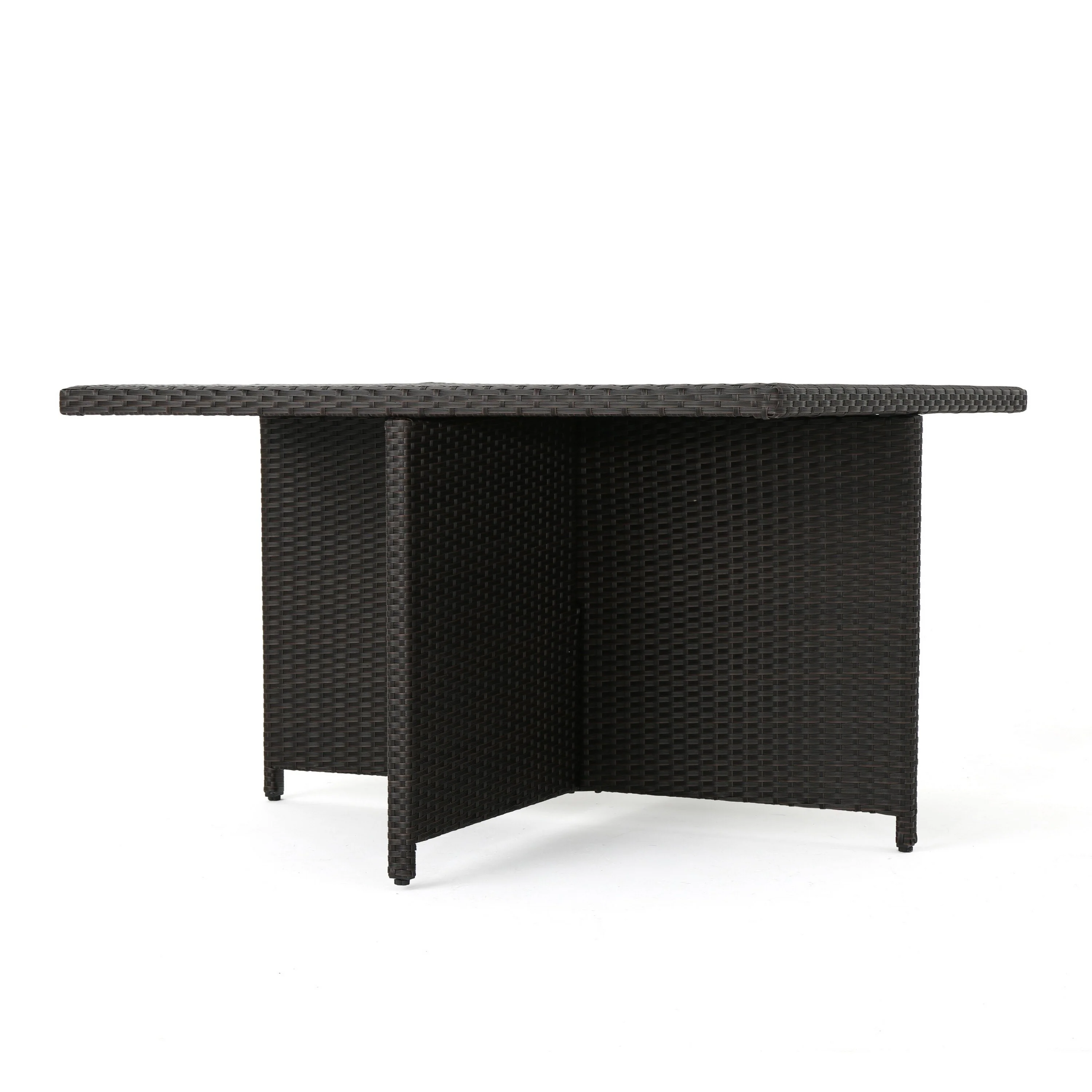 Perie Outdoor Dining Table, 48 Inch Dark Brown Rattan Square Top, Iron