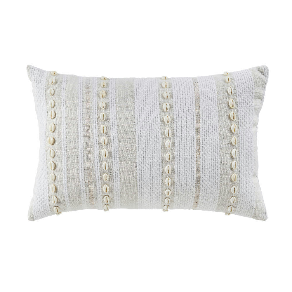 AMARINE - Coussin en coton écru avec coquillage et lurex 30x50