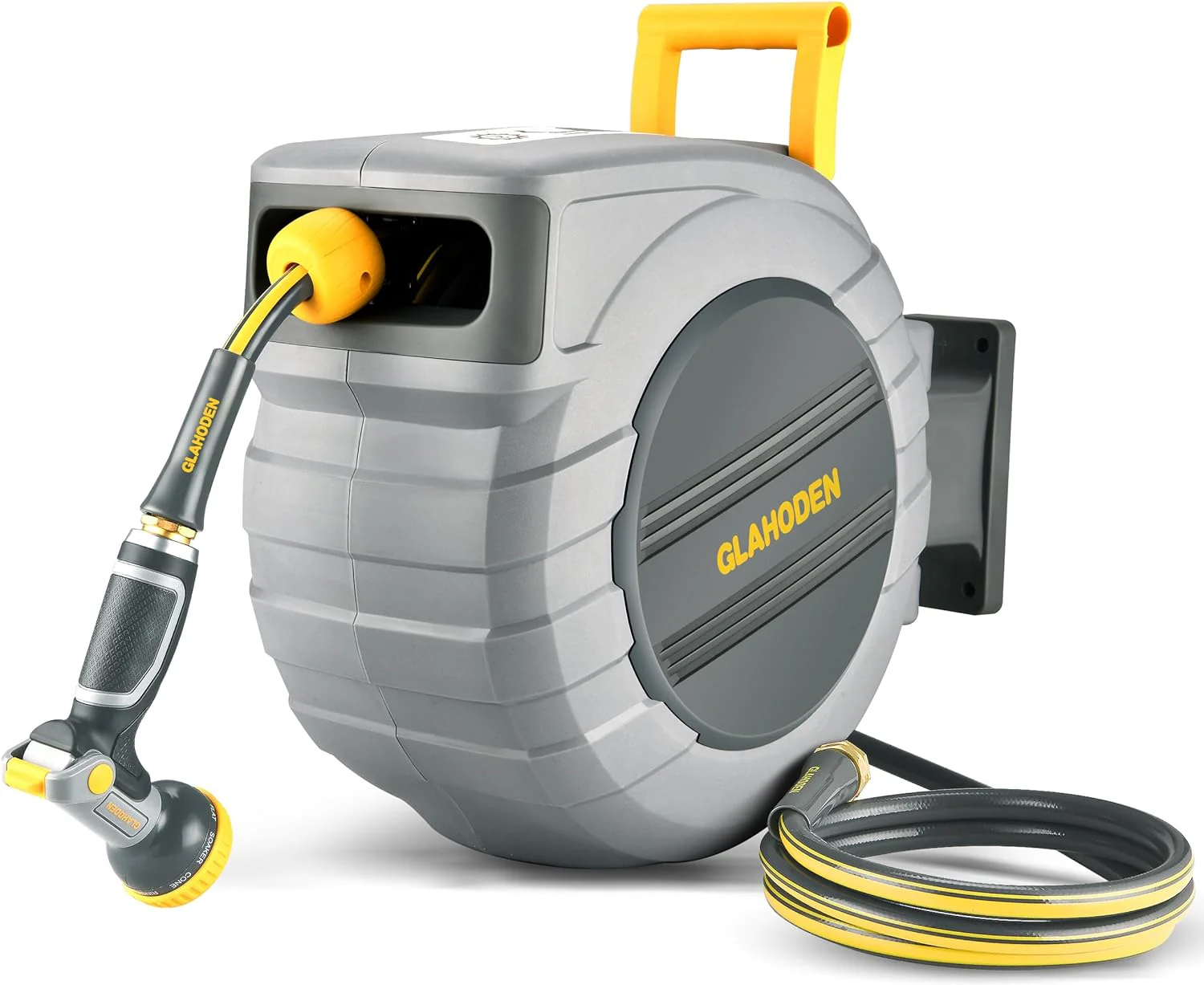 Retractable Garden Hose Reel - 1/2 in x 140 ft Upgraded UV Resistant Automatic Wall Mounted Water Hose Reel 3/4 in Brass Fitting 9 Pattern Nozzle Any Length Lock Slow Retraction 180�� Swivel(5/8)