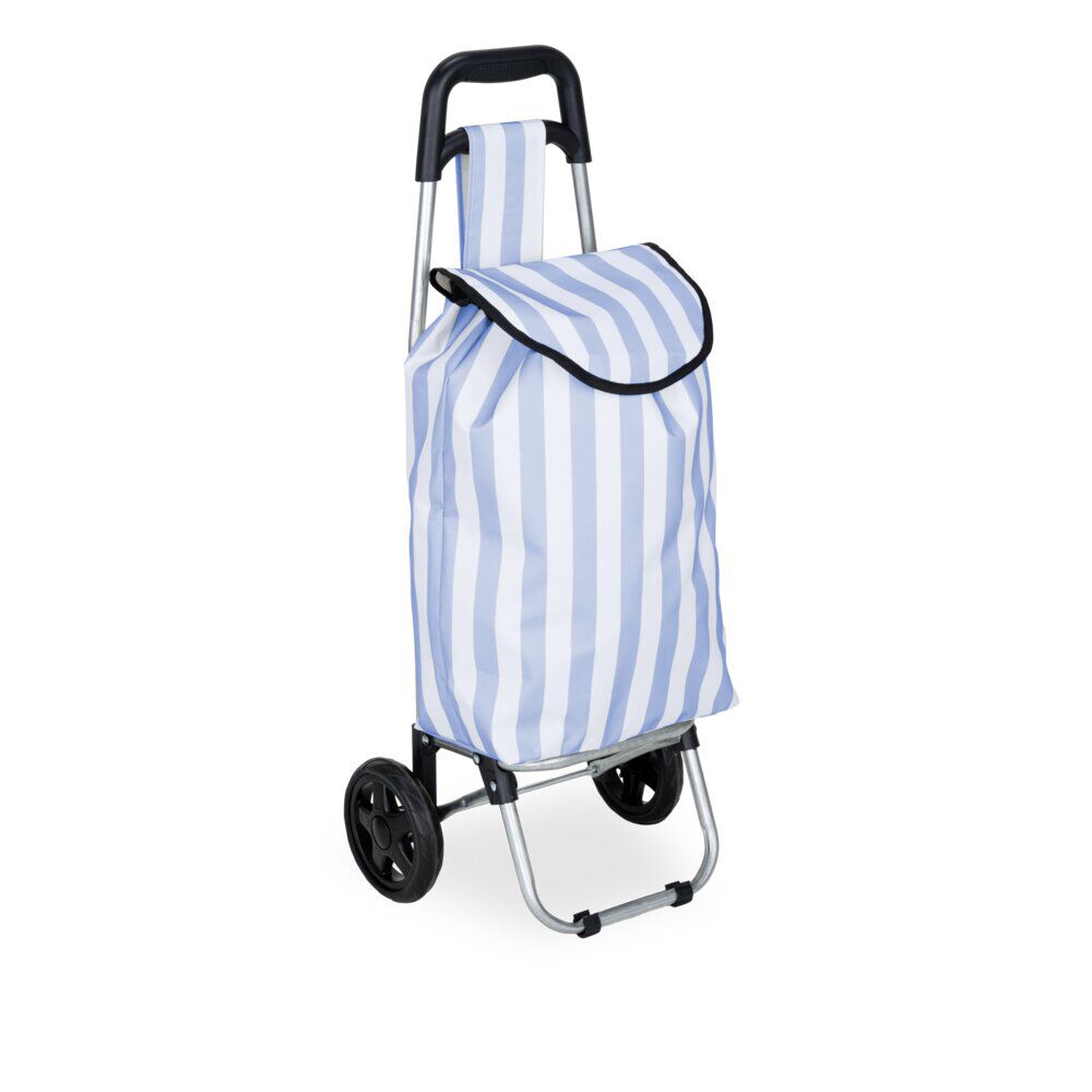 Chariot de courses 25L à roulettes rayures colorées H80cm (2 modèles bleu ou jaune)