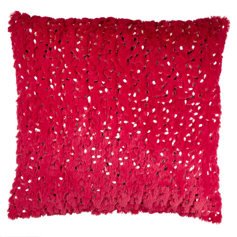 Coussin carré tissu pilou sequins polyester L43X43XH10 cm (2 modèles rouge ou vert)