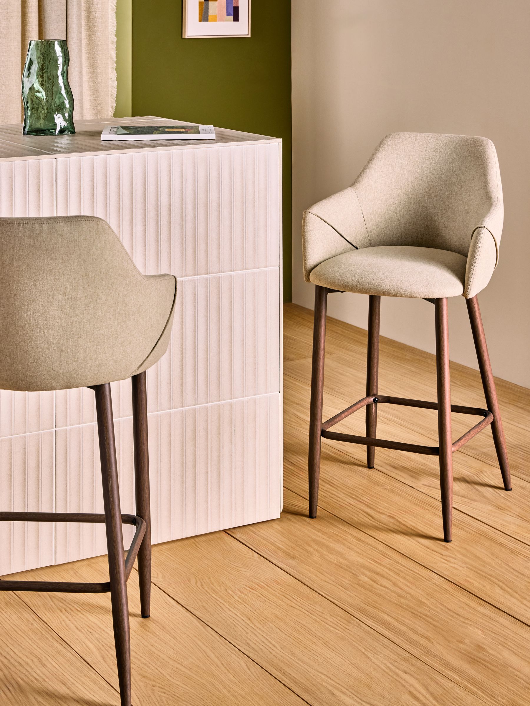 Lule Bar Stool in Ecru Marl and Walnut Effect Legs