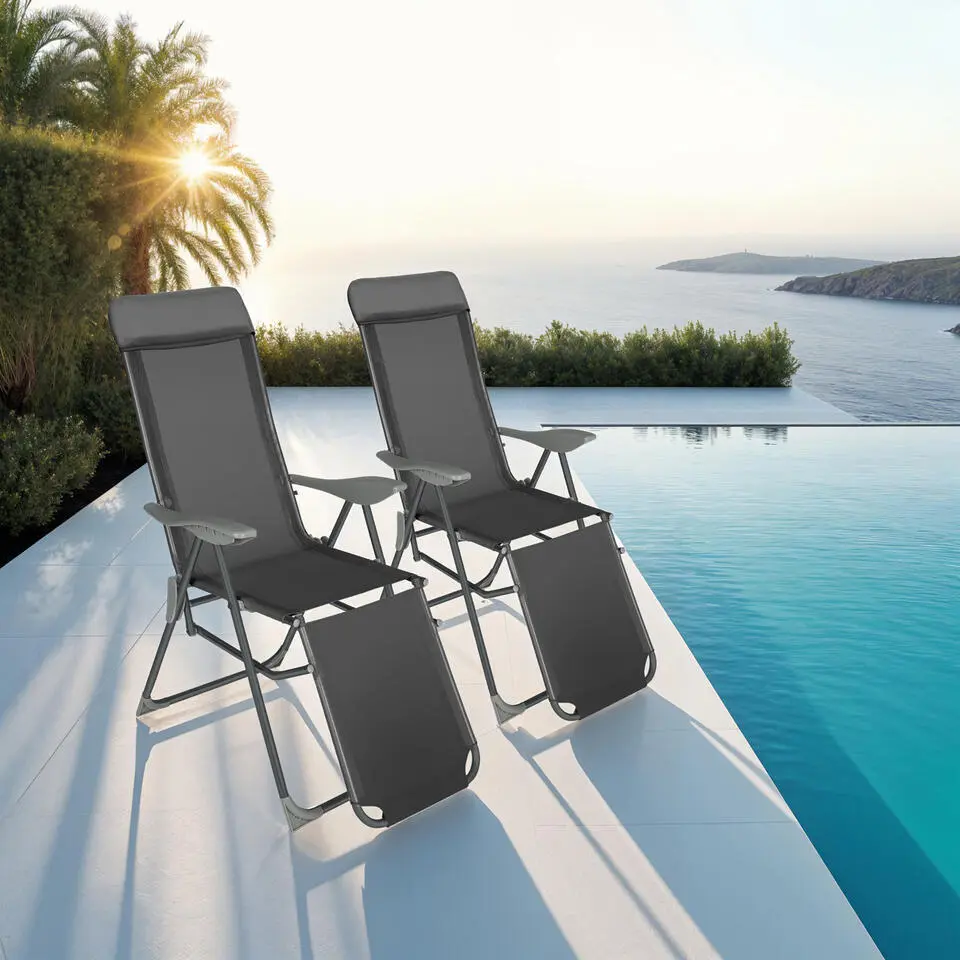 tectake Set van 2 aluminium tuinstoelen inklapbaar met hoofdsteun en voetensteun
