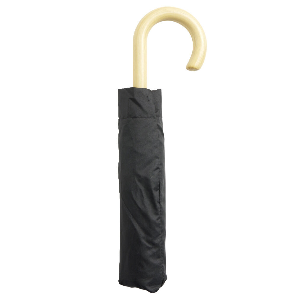 Parapluie pliable manuel uni noir et manche bois L24cm