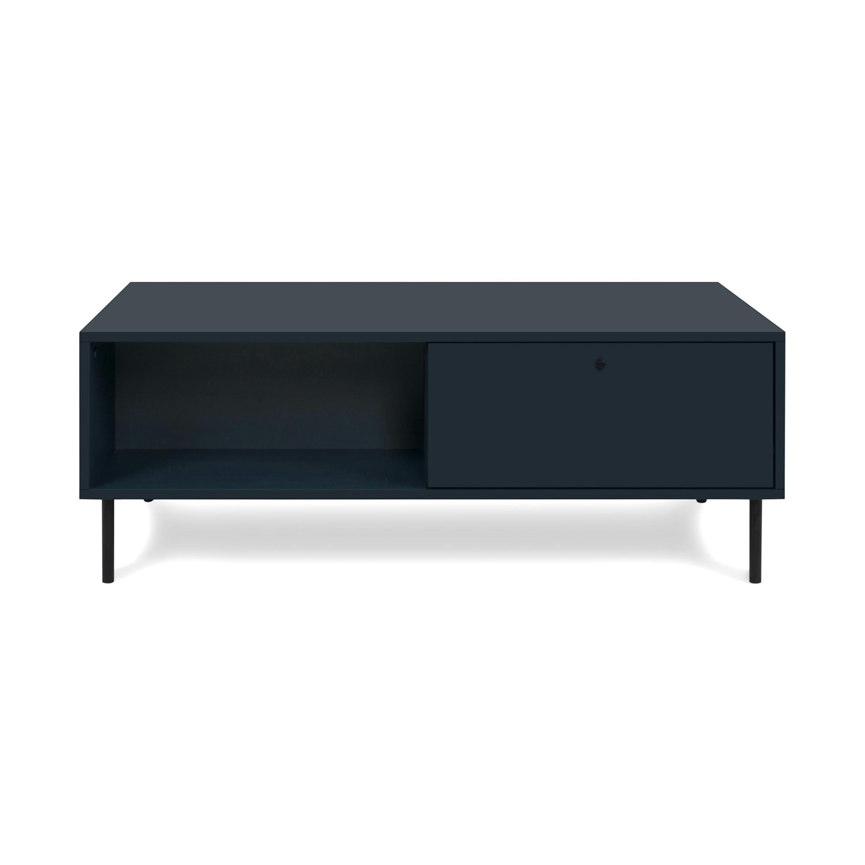 Table basse moderne bleu sombre 2 tiroirs 2 niches RAVEN