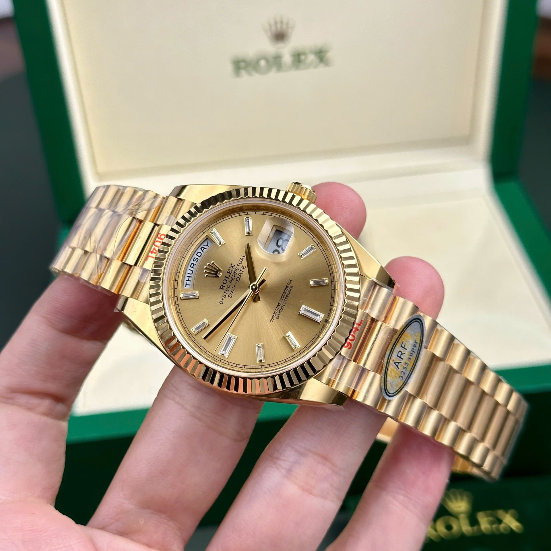 Rolex Day-Date 228238 YG Plated Champagne Dial CZ Diamonds 40mm Super Clone