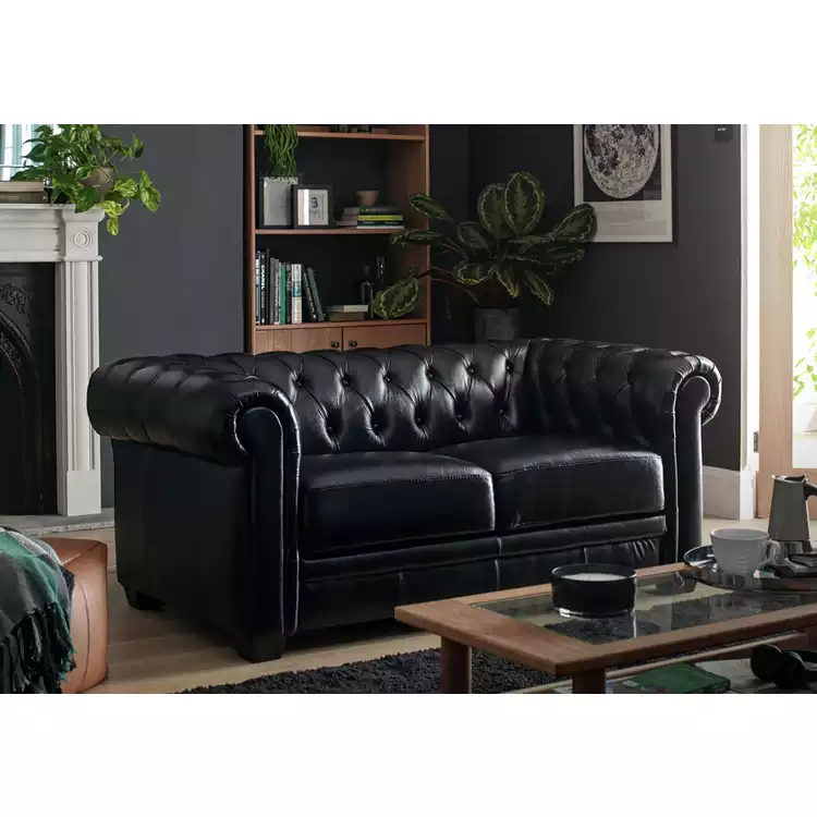 Habitat Chesterfield Leather 2 Seater Sofa - Chocolate