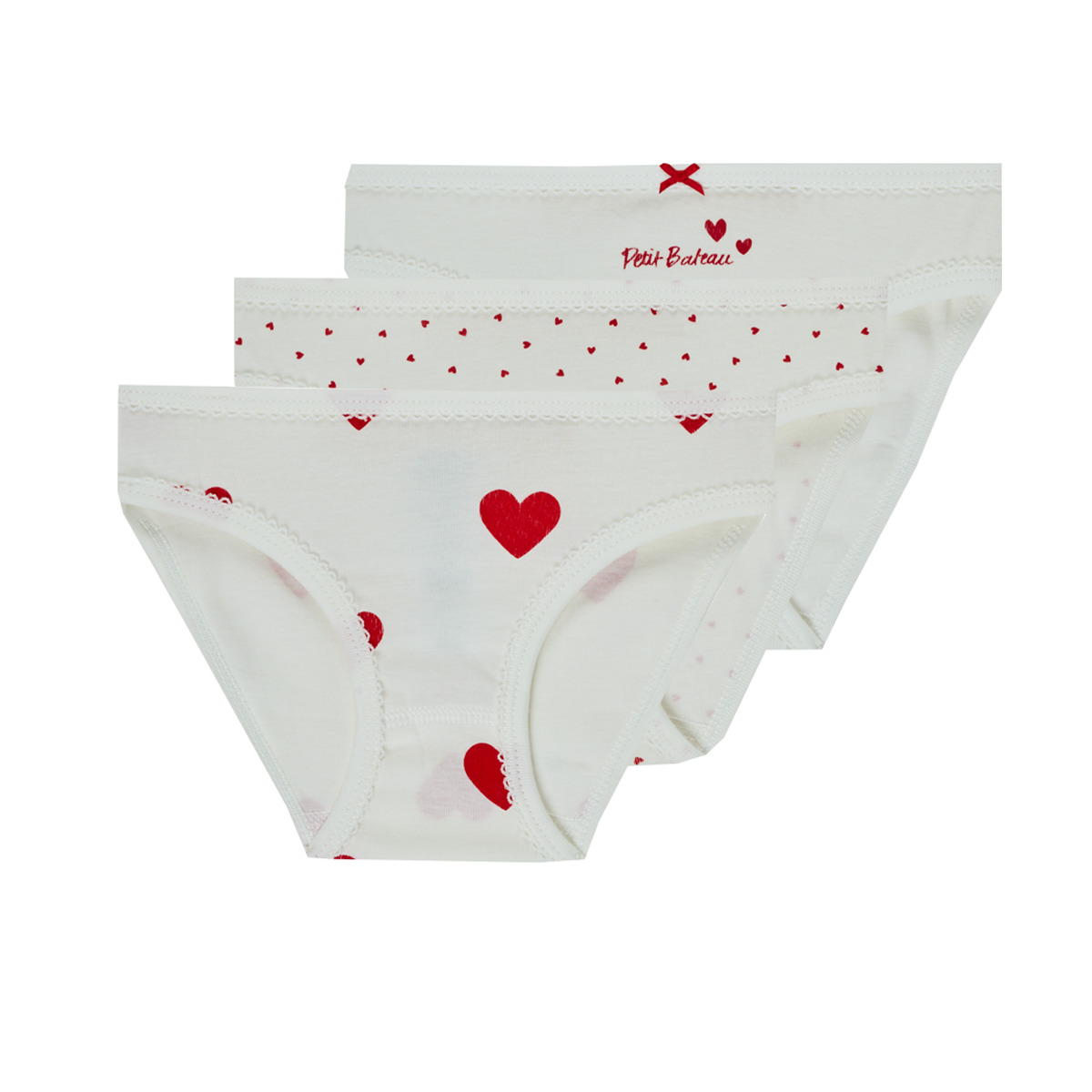 Petit Bateau - LOT 3 CULOTTES - White / Red
