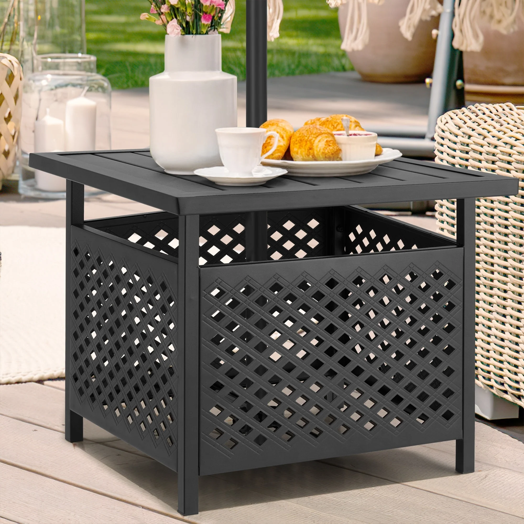 AECOJOY Outdoor Side Table with Umbrella Hole(1.58”)