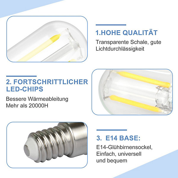 NETTLIFE Ampoules LED Ampoules LED Ampoules vintage E14 Ampoules T22 2W E14, 4 pièces, blanc froid, 6000K