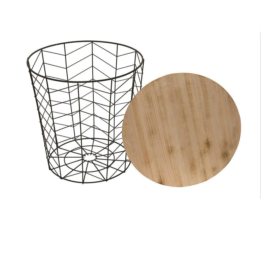 - Table filaire bois et métal noir motif chevron