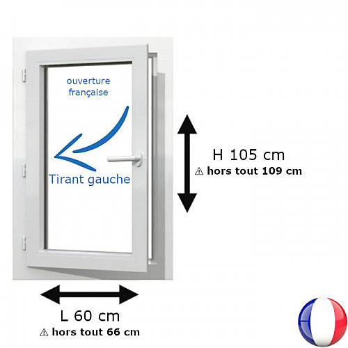 Fenêtre PVC 1 vantail H 105 x L 60 cm OF pour pose en neuf avec poignée - tirant gauche