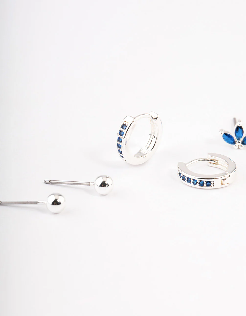 Silver Plated Brass  Cubic Zirconia Marquise Stud & Huggie Earrings Pack