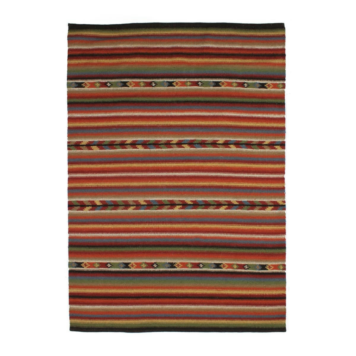 SHUTTLE - Tapis en laine à rayures rouge 140x200