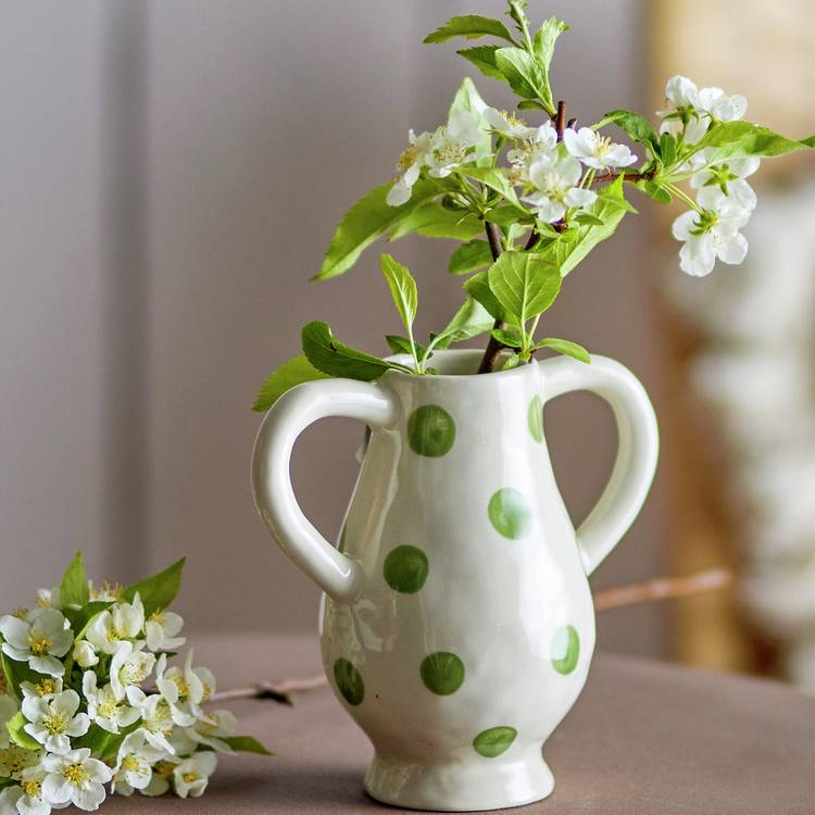 Bloomingville Stoneware Dotted Vase - White & Green