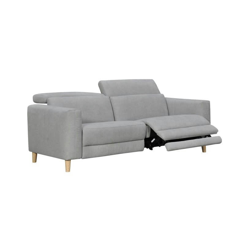 POLO - Canapé relaxation 2.5 places en tissu gris et pieds bois