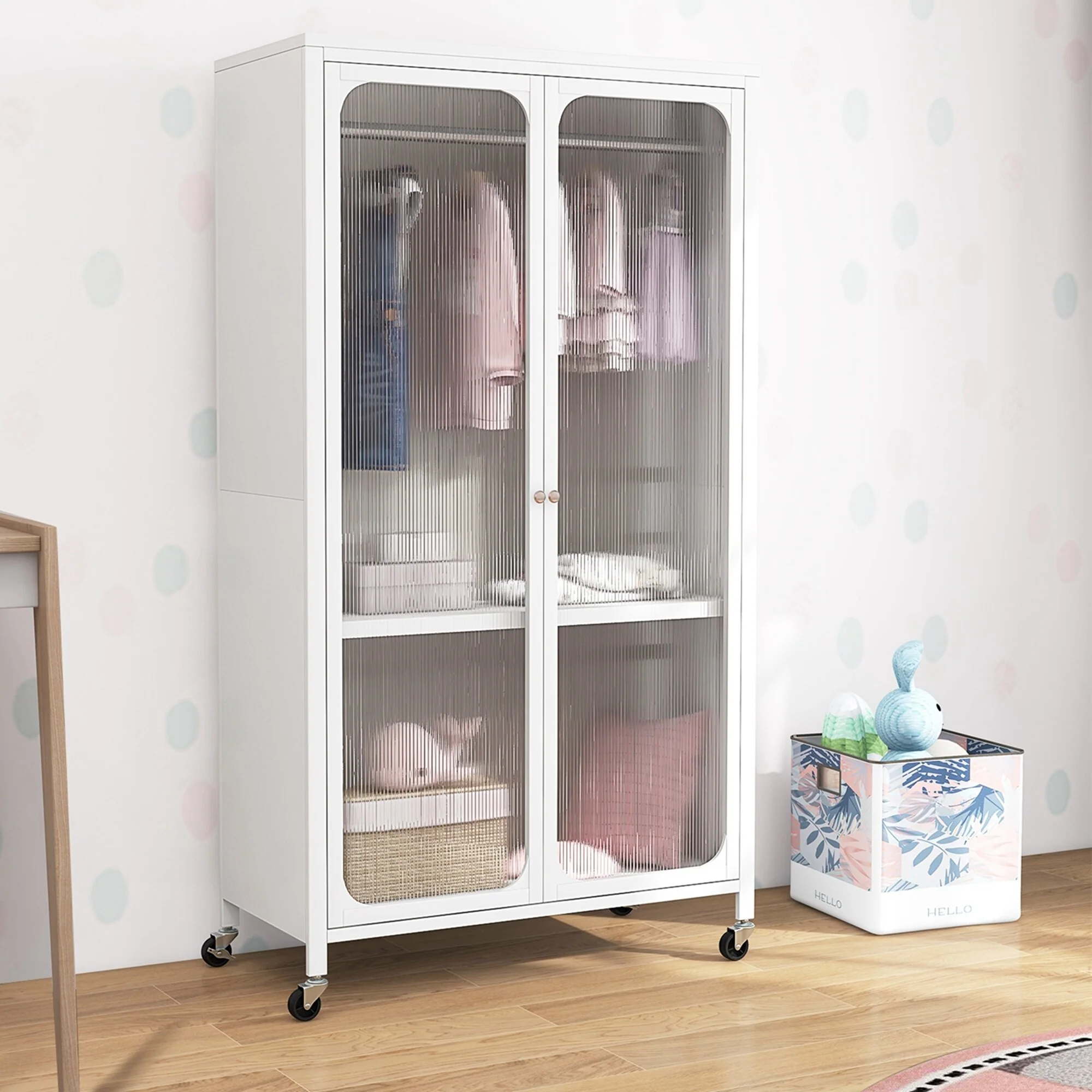 Costway Storage Wardrobe Cabinet Mobile Armoire Closet with Hanging - See Details