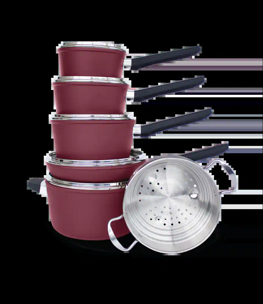 PADERNO Classic Cookware Set, Non-Stick, Maroon, 11-pc