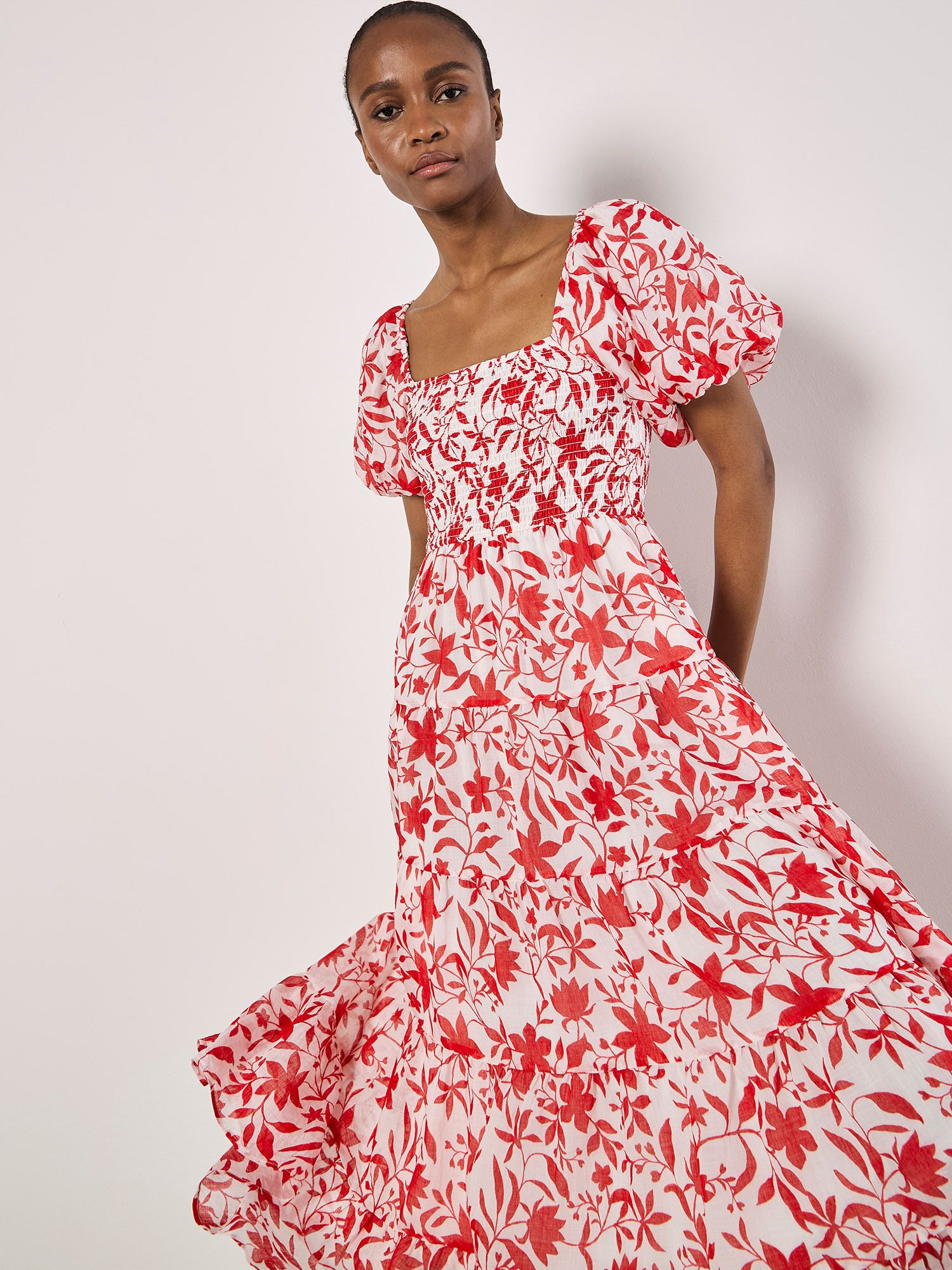 Apricot Sarasa Floral Tiered Midi Dress