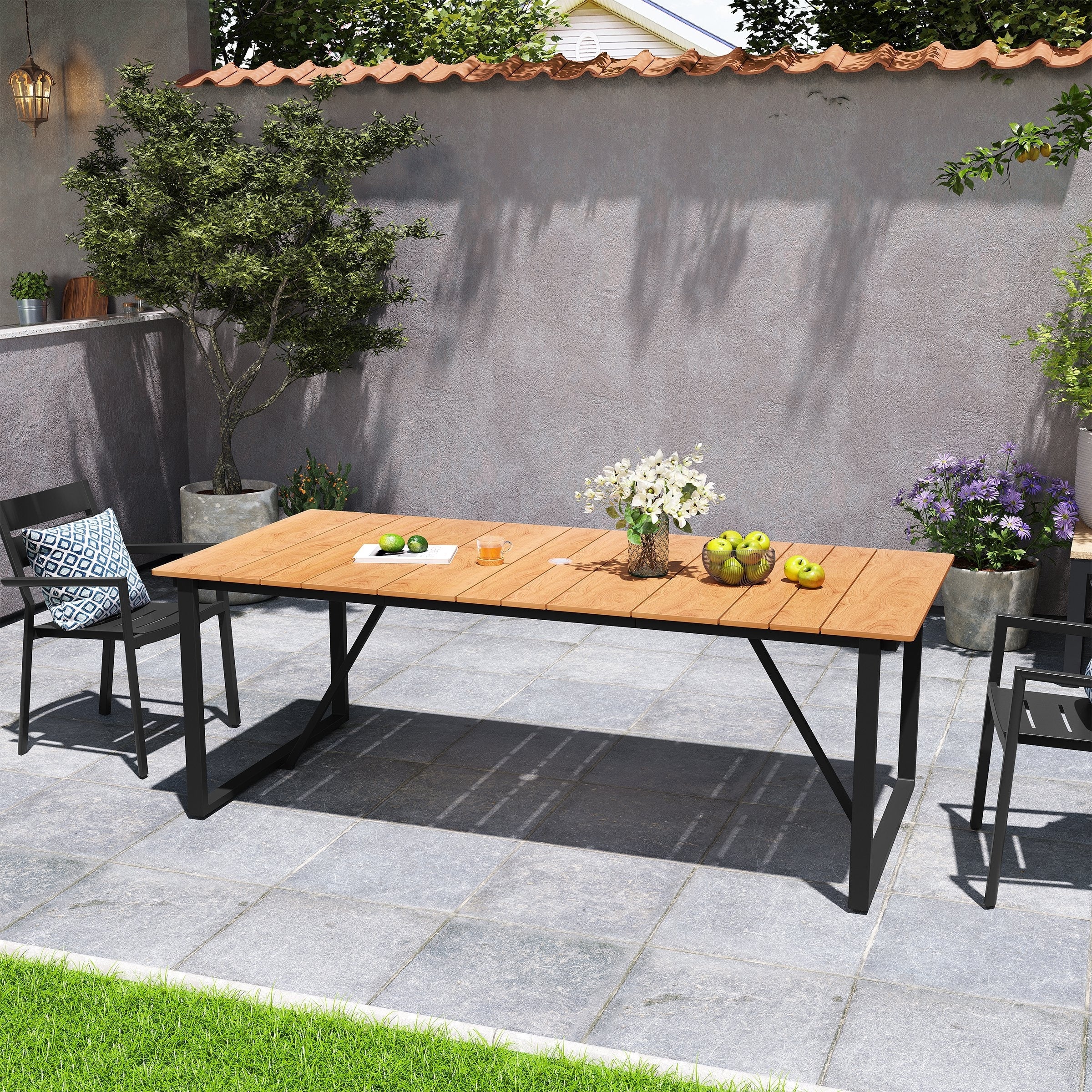 Outdoor Patio Aluminum Dining Table Rectangle with Umbrella Hole