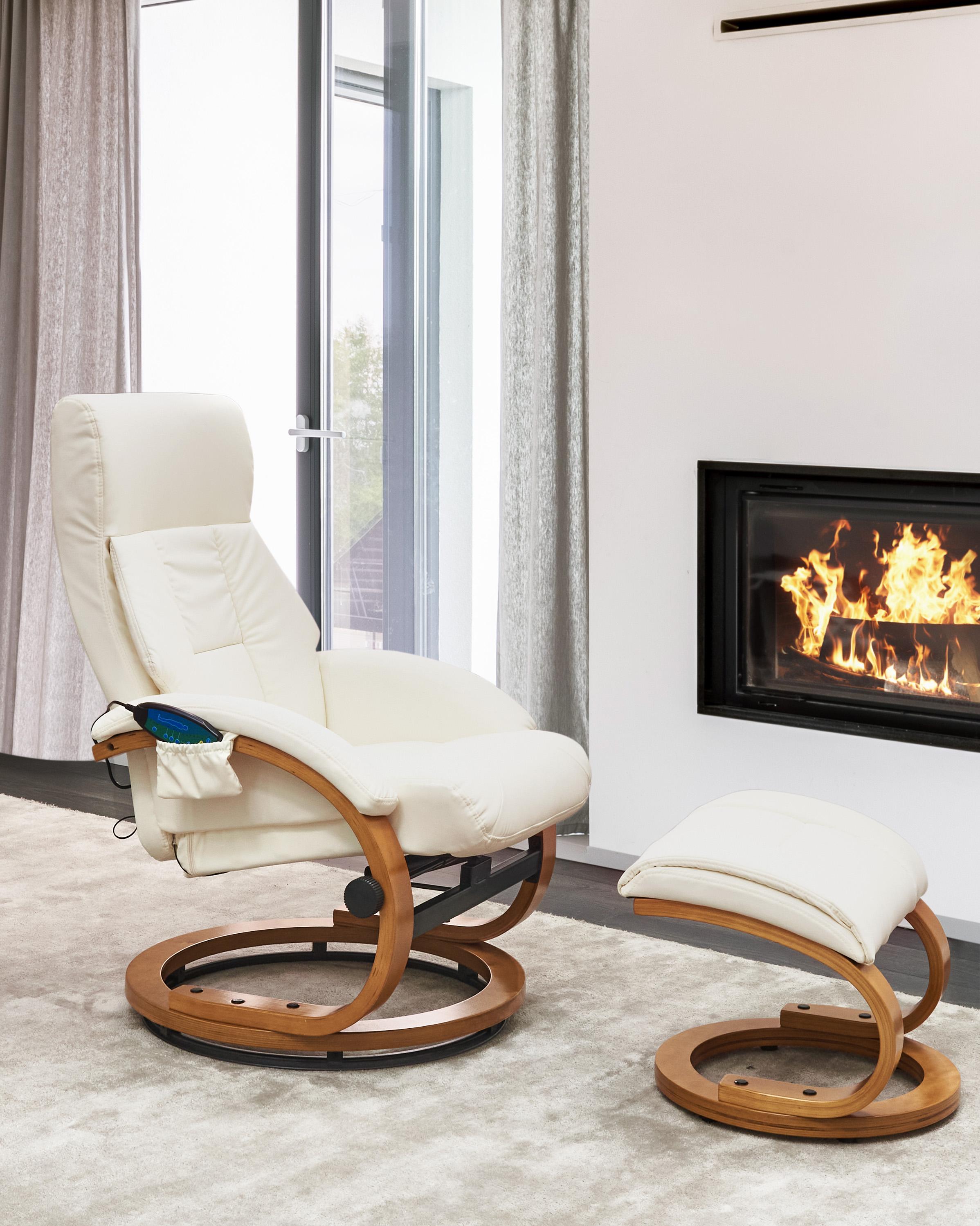Massage Chair FORCE with Footstool Faux Leather White