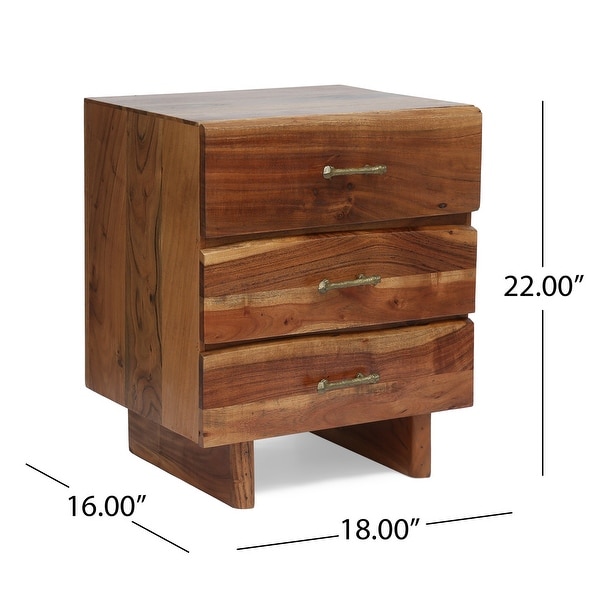 Terrell Handcrafted Boho Acacia Wood 3 Drawer Nightstand by Christopher Knight Home