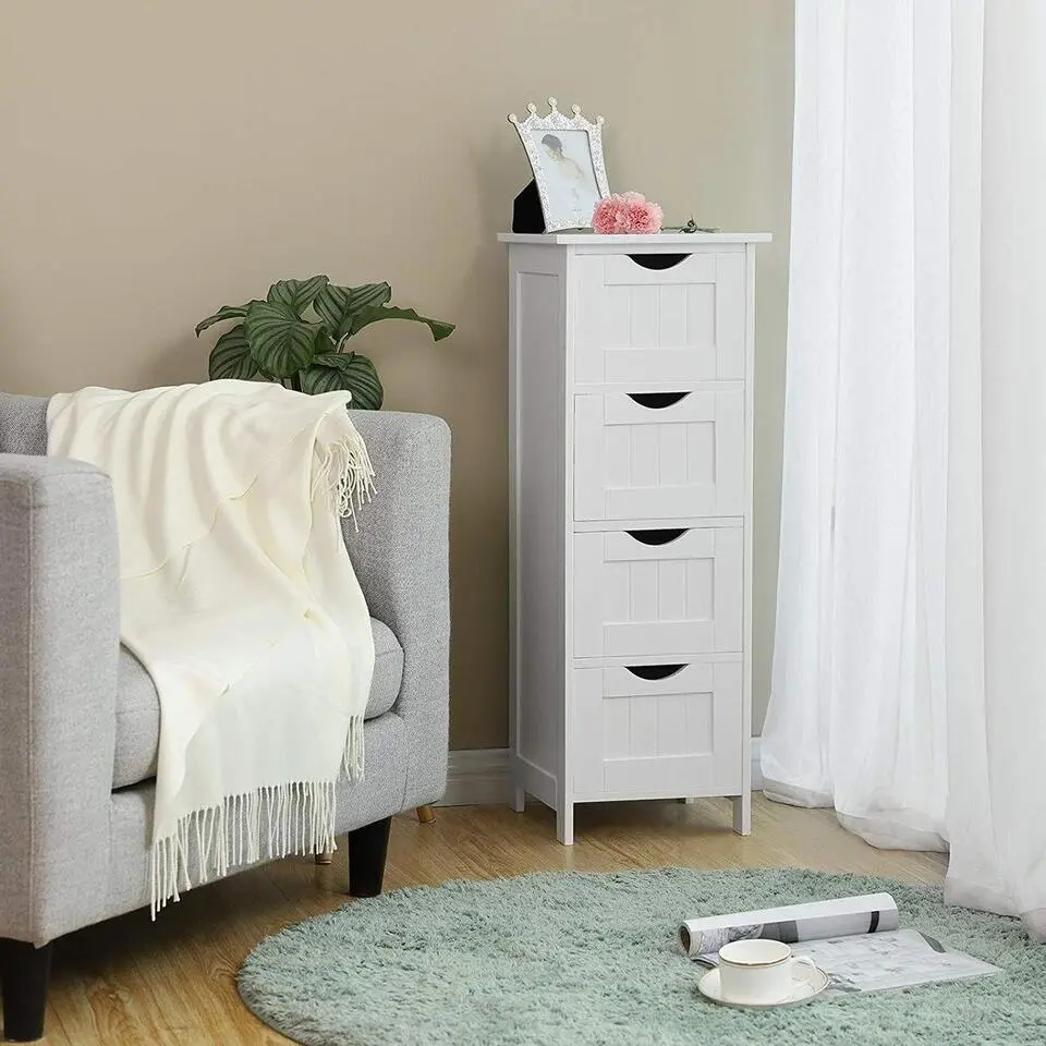 Parya Home - Smalle Ladekast met 4 Lades - Hout - Wit