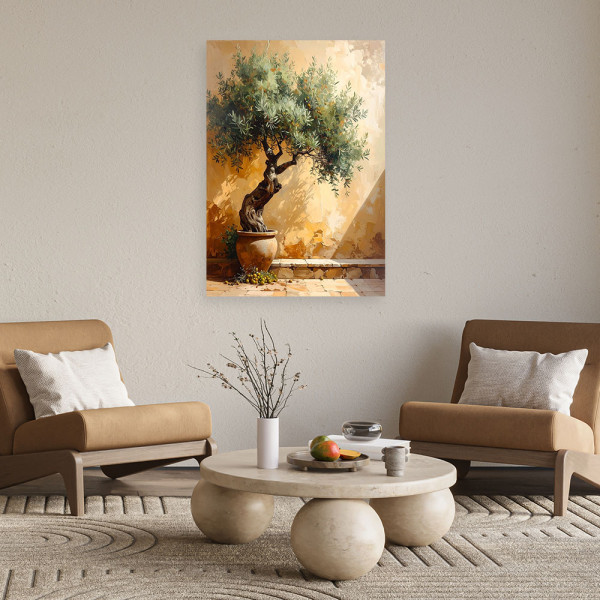 Obraz do salonu sypialni biura, Drzewko oliwne na tle muru 20x30