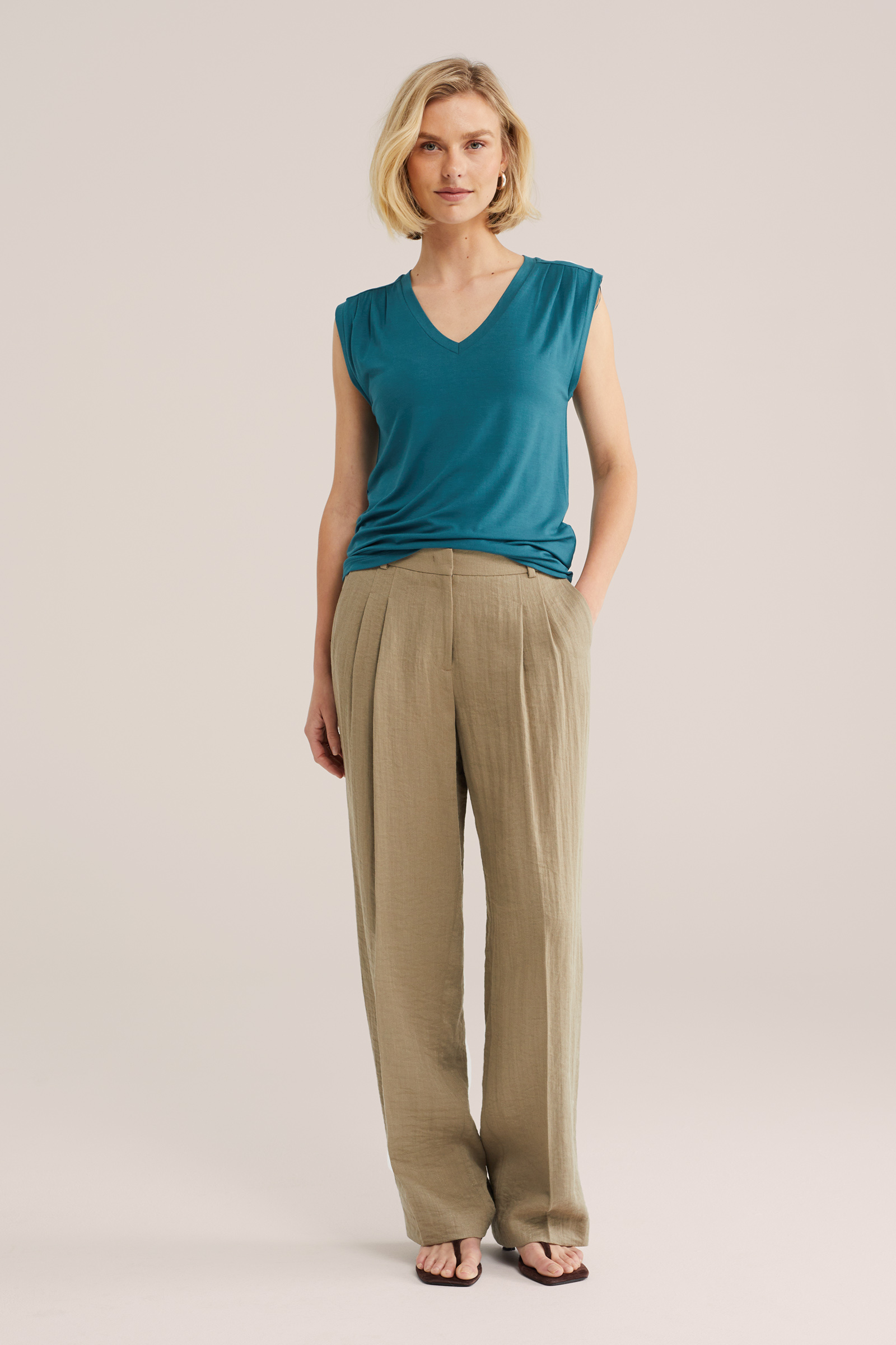 Dames jersey singlet met plooidetail