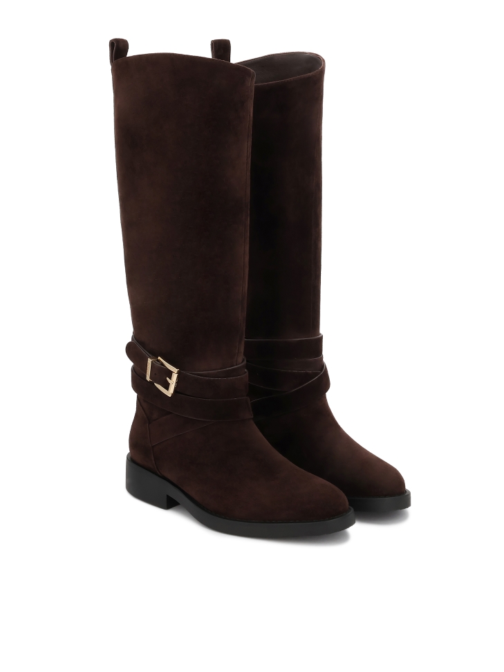 Brown suede slip-on boots