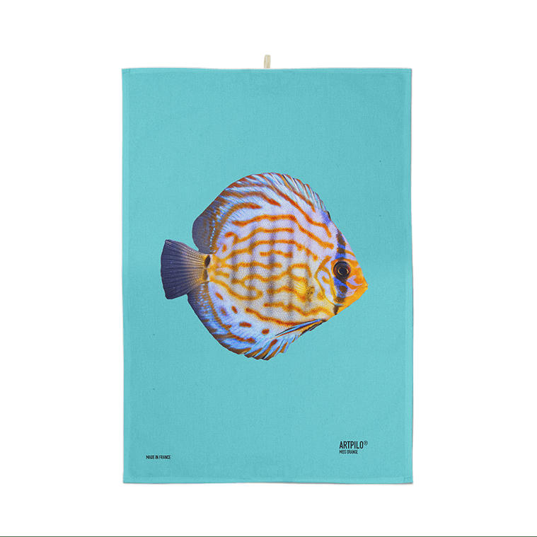 - Torchon déco poisson coton bleu