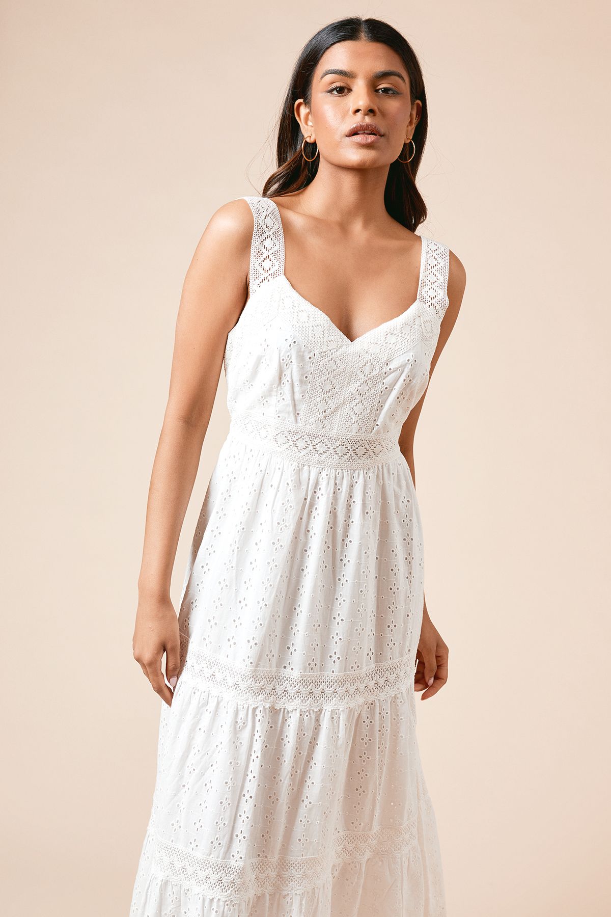 Dorothy Perkins Petite Lace Insert Broderie Strappy Midi Dress