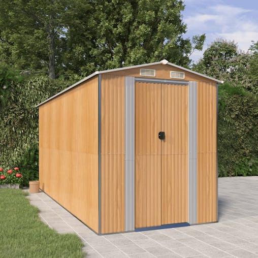 NNEVL Garden Shed Light Brown 192x440x223 cm Galvanised Steel