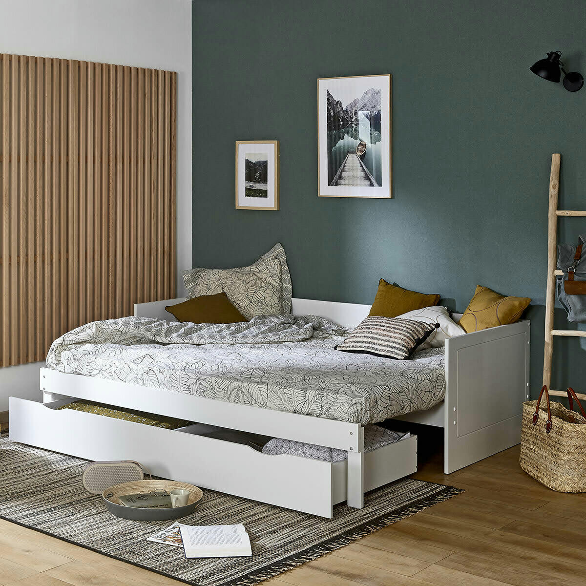 MOLLY - Lit gigogne avec tiroirs 80x200 cm bois massif blanc