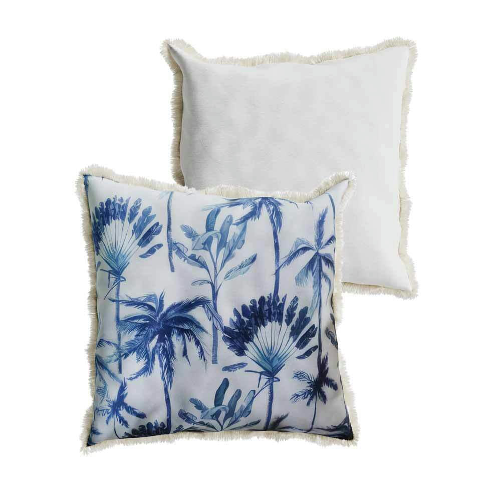 DAKAR - Coussin carré feuillage tropical bleu