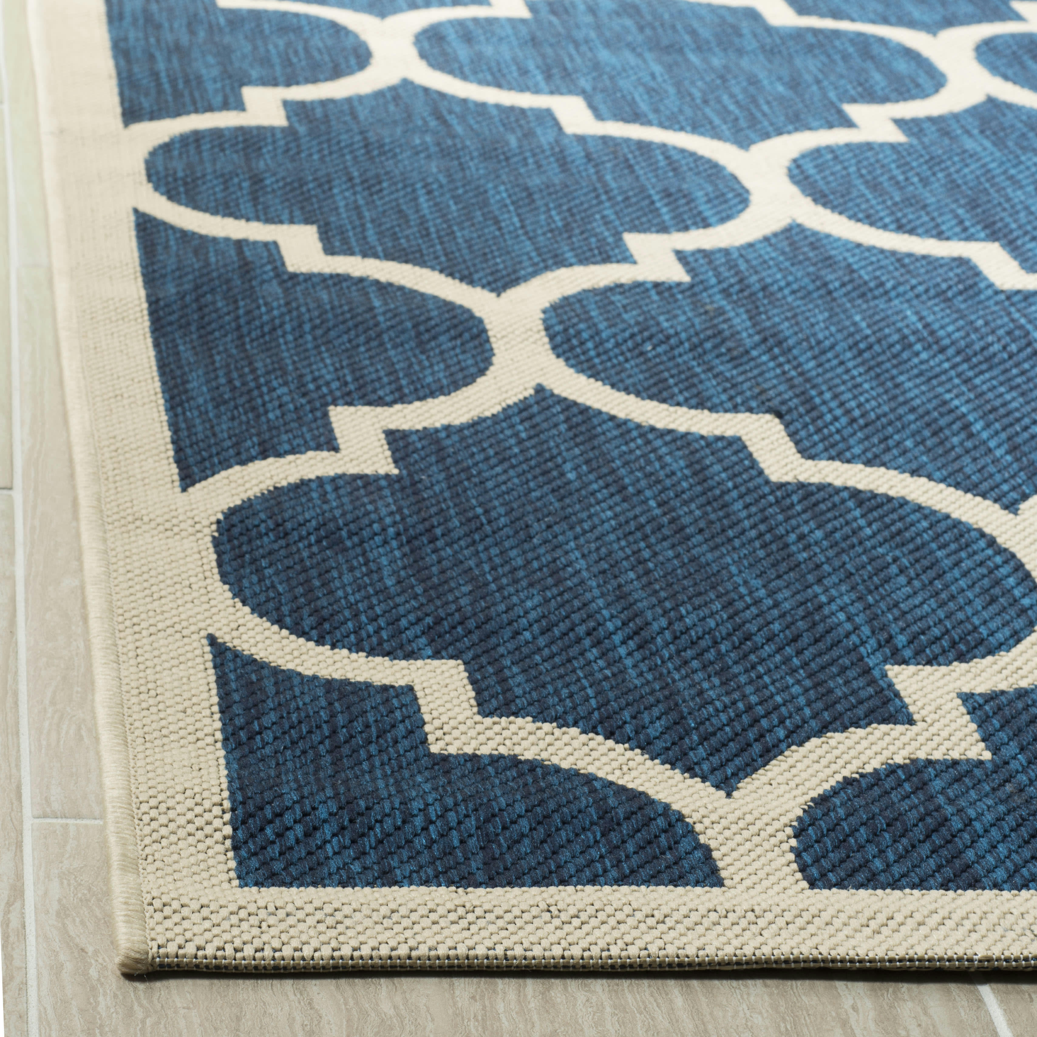 COURTYARD - Tapis interieur & exterieur en bleu marine & beige, 122 x 170 cm