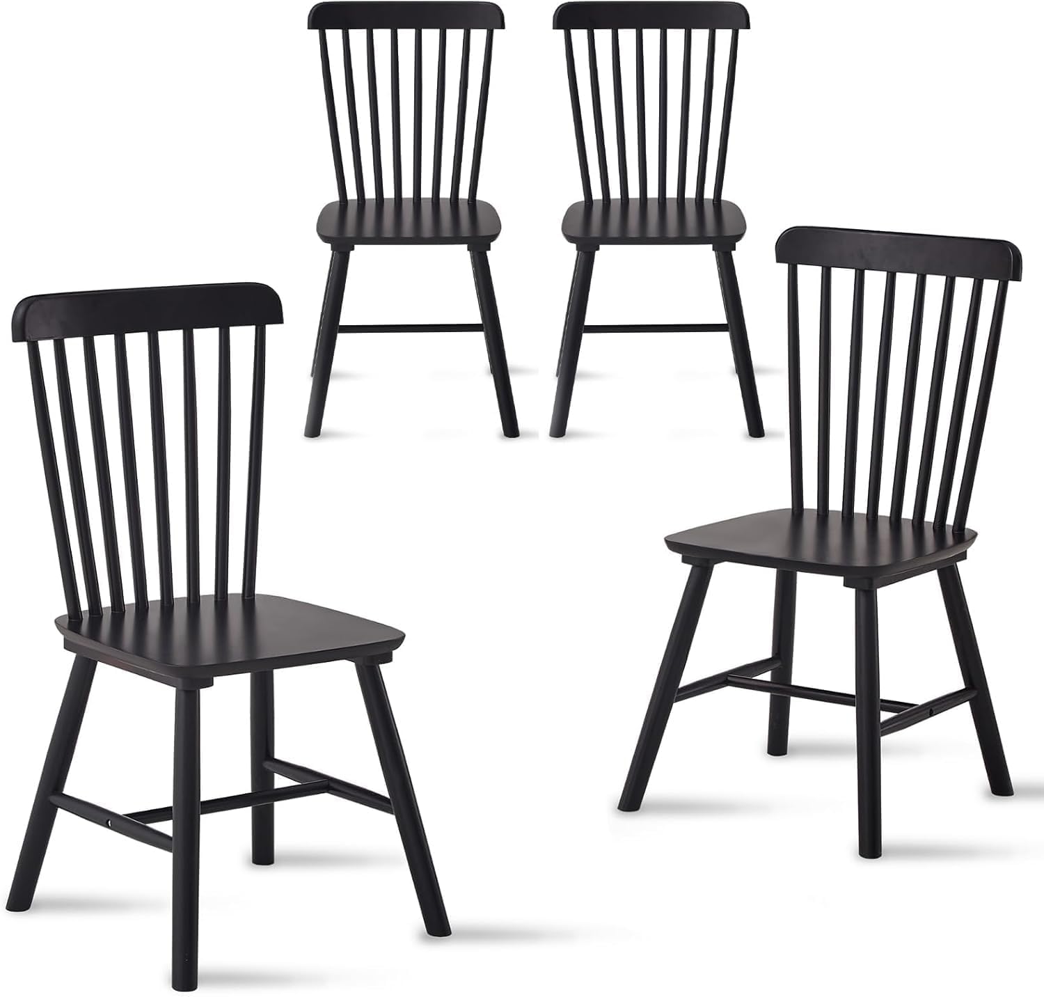 Black Windsor Dining Chairs Set of 4 Wooden Dining Chairs Spindle Back Dining Room Chairs, Modern Farmhouse Solid Wood Kitchen Chairs for Living Room, Restaurant, Cafe
