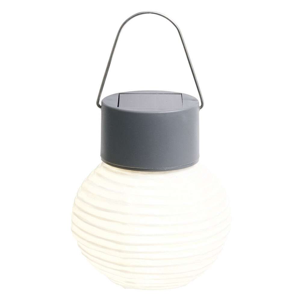 Mini lanterne chinoise solaire en tissu blanc Ø7,5xH12,5cm