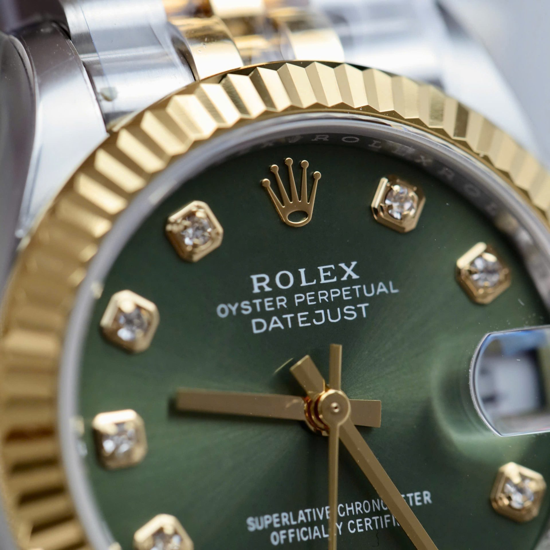 Rolex Datejust SS/YG Plated Green Dial CZ Diamonds 31mm Jub Replica