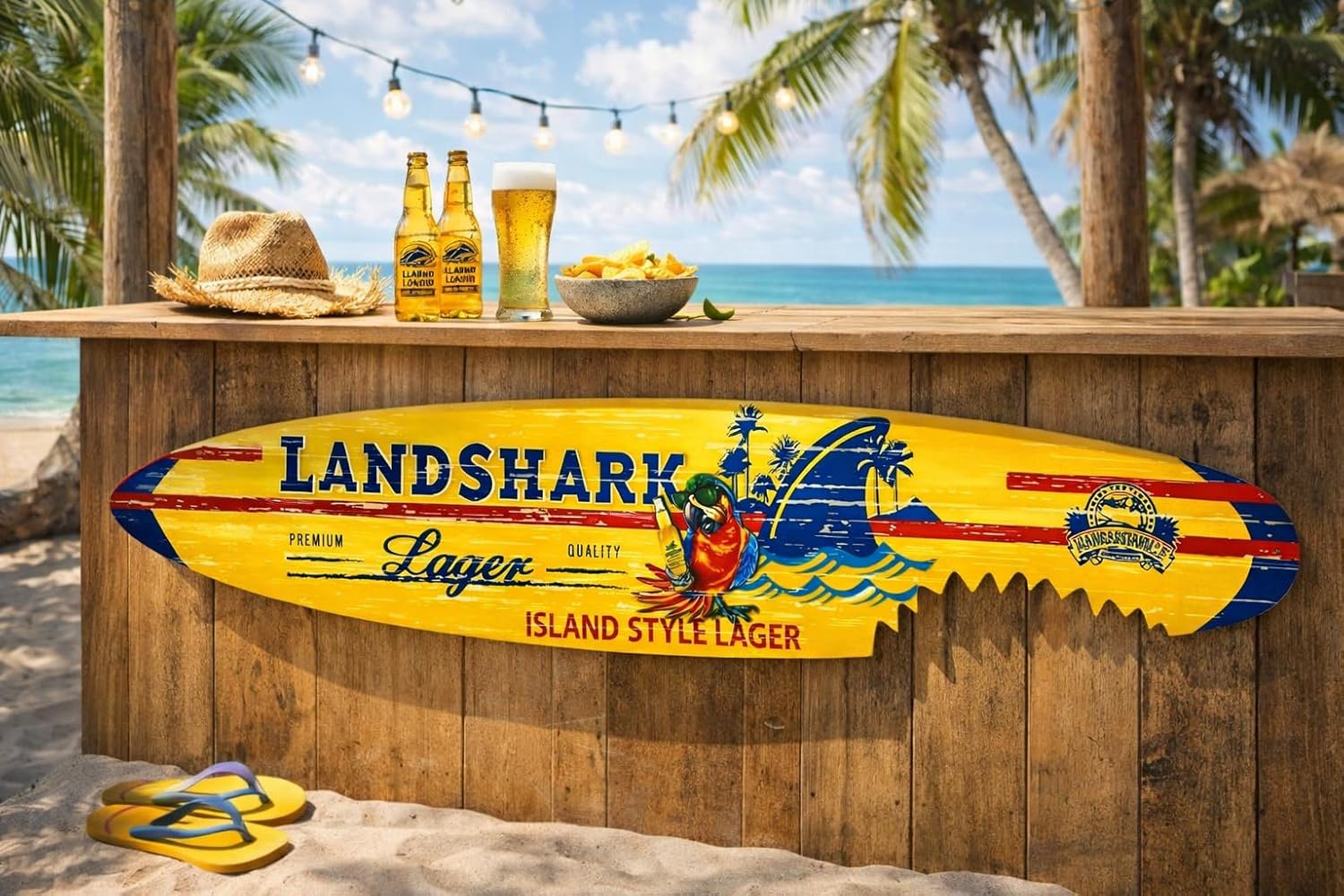 Nuekreations Surfboard Wall Decor – Island Style Tropical Beach Bar Sign – Decorative Surfboard Wall Art – 47 or 71