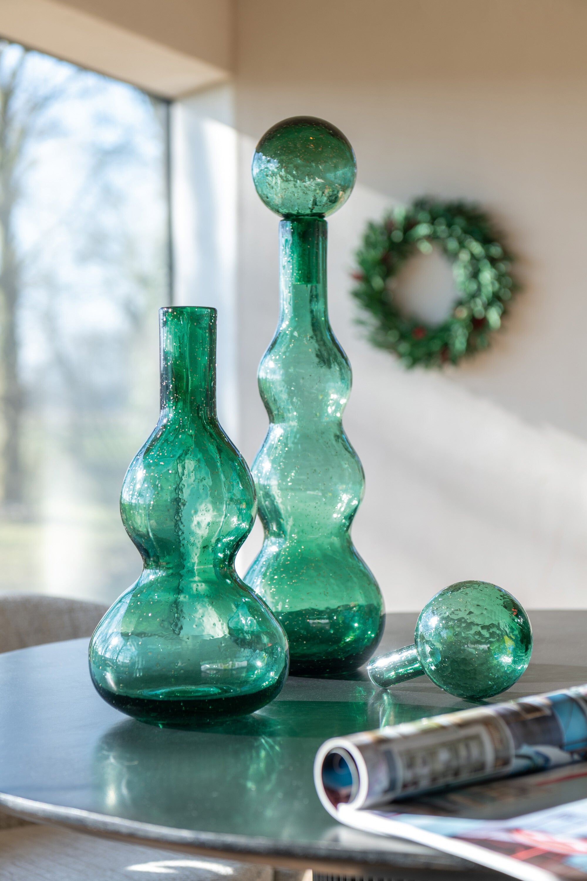 J-Line decoratie Fles + Stop Carol - glas - groen - small
