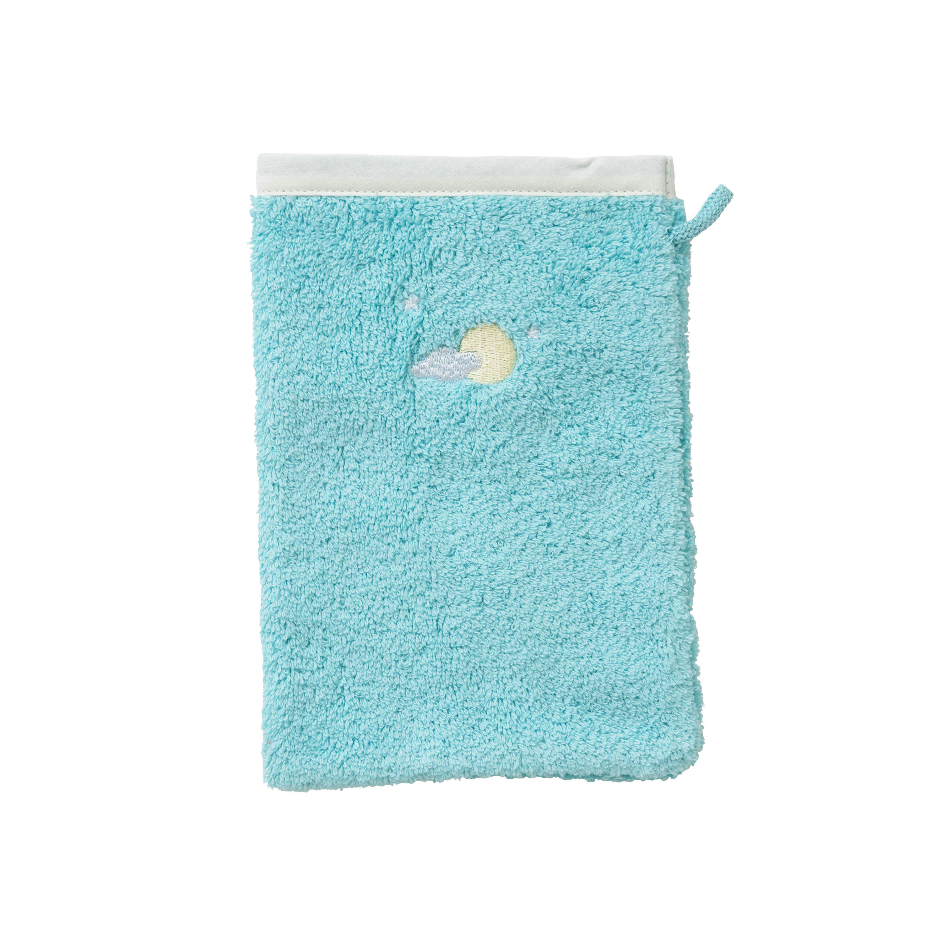 ATLANTIS - Gant de toilette coton bouclette brodé bleu 15 x 21 cm