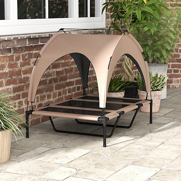 Lit chien sur pied avec voile ombrage - 106 x 76 x 94 cm - sac de transport - marron