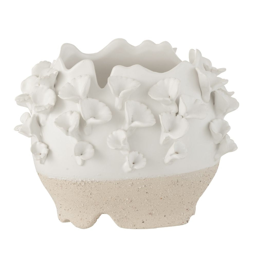 J-Line bloempot Anemone - keramiek - wit/beige - Ø 17 cm