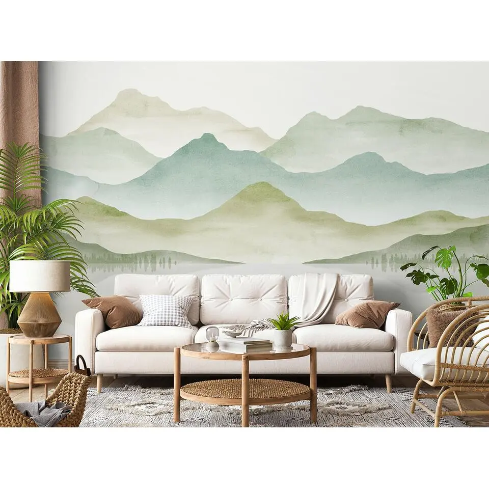 Sanders & Sanders fotobehang landschap met een meer groen - 424 x 280 cm