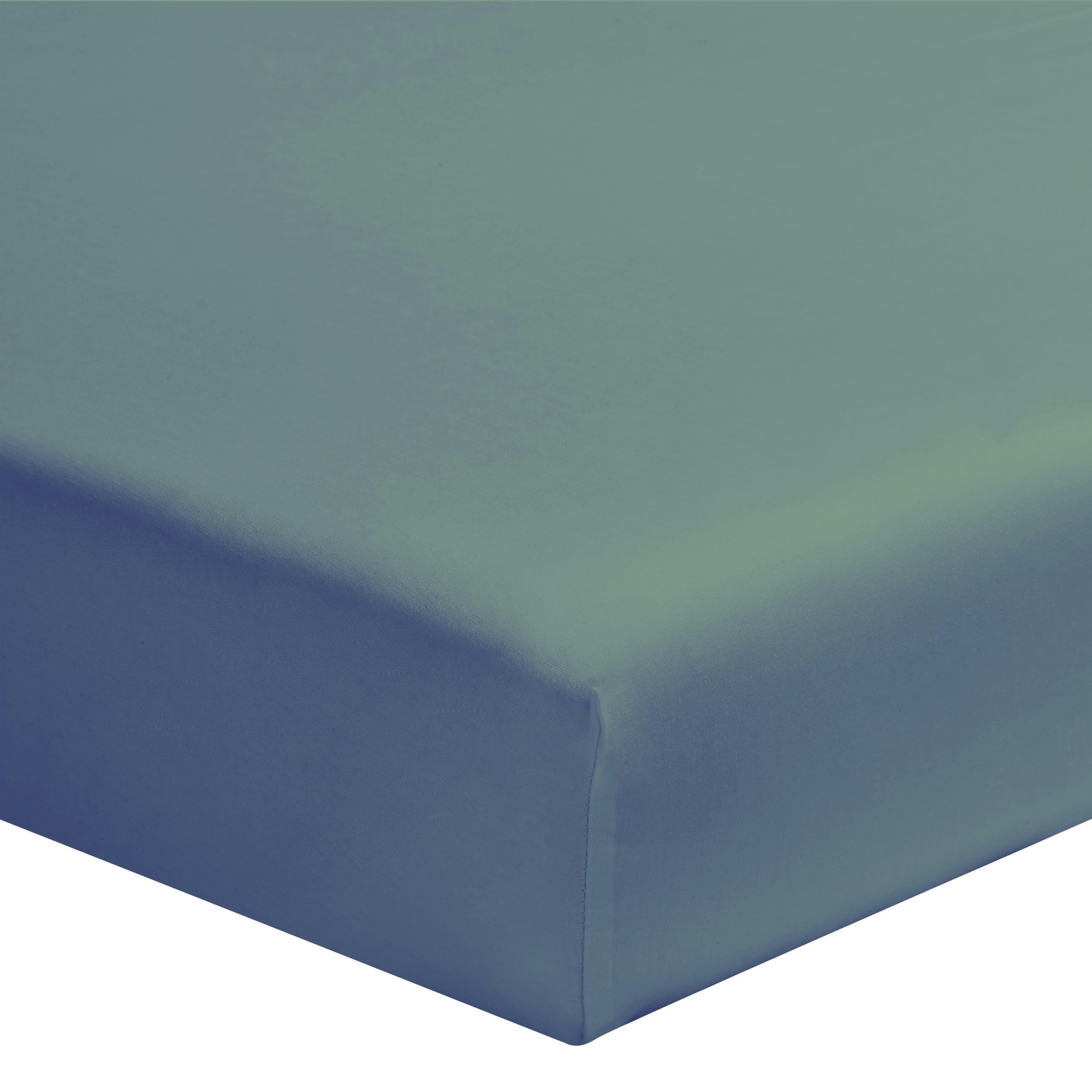 LES UNIS 57 FILS - Drap housse uni en coton vert de gris 140x190