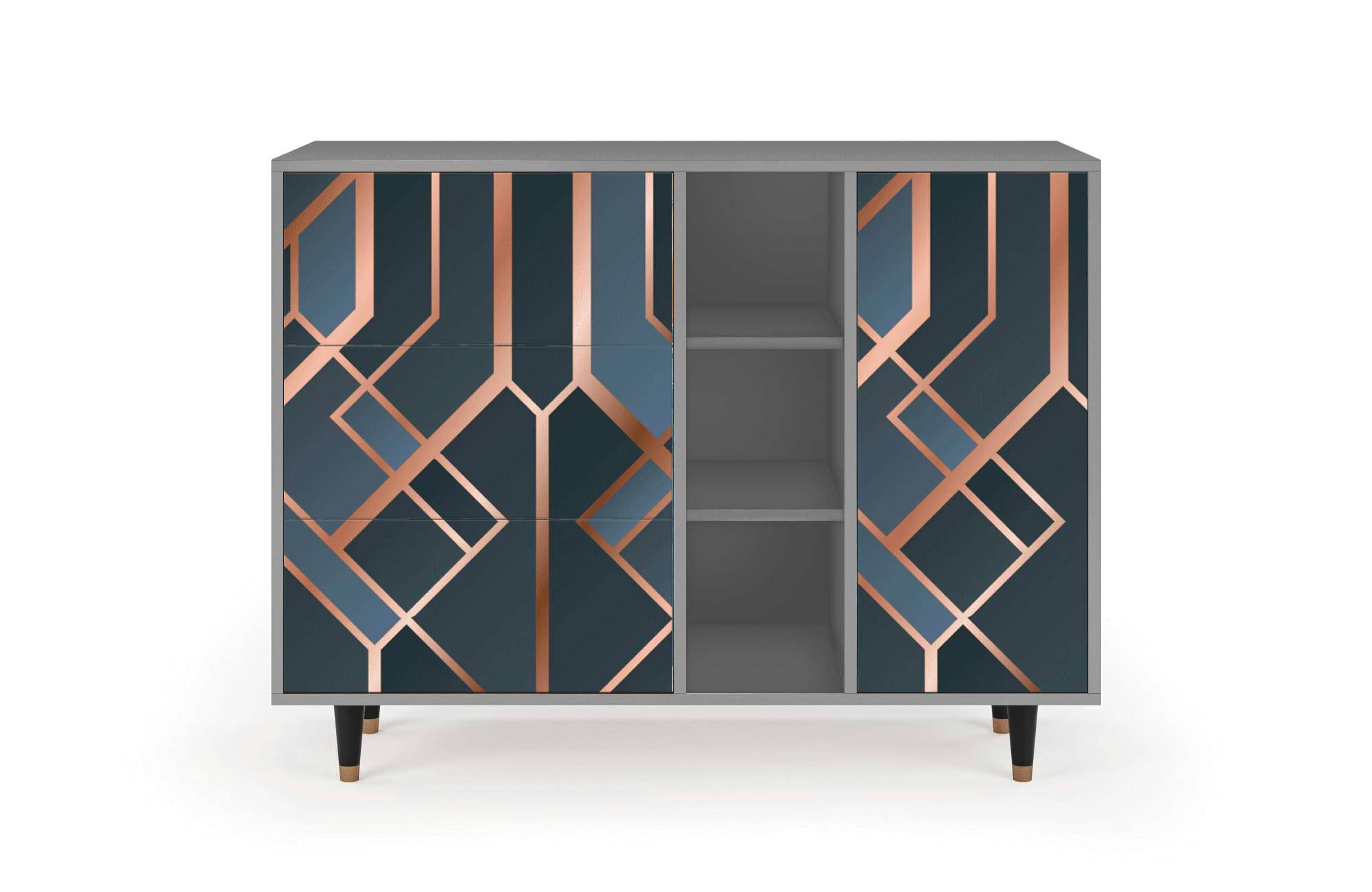 ASHY 1920' - Buffet  bleu-vert 3 tiroirs et 1 porte L 125 cm