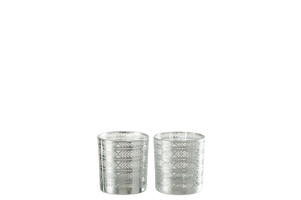 J-Line windlicht Etnisch - glas - zilver - 6 stuks